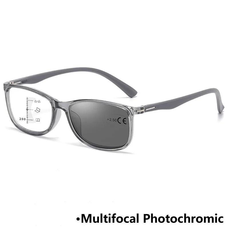Progressive Multifocal Photochromic Reading Glasses Anti-blue Light Far Sight Glasses Square Frame Business Presbyopia Eyewear