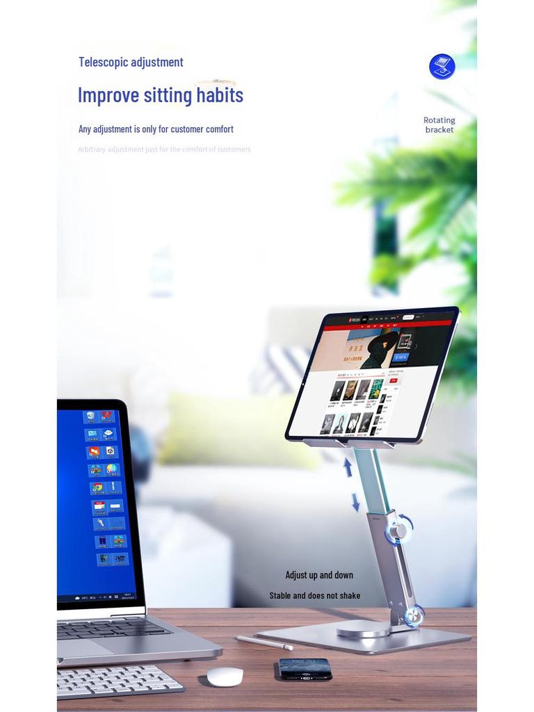 Telescopic Aluminum Tablet & Phone Stand with Rotating Multi-Function Design