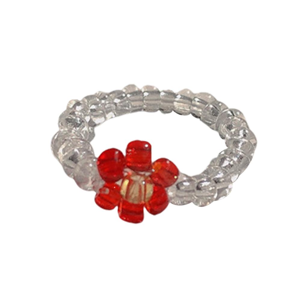 Fashionable Beaded Rings Accessory Adjustable Elastic Design Flower Rings Jewelry for Young Women and Craft Lovers