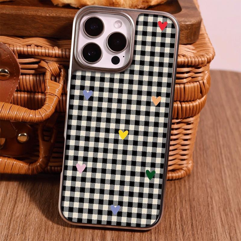 Color love black plaid for Apple iPhone17/16Pro mobile phone case 14 matte PC15 women's 13 sets
