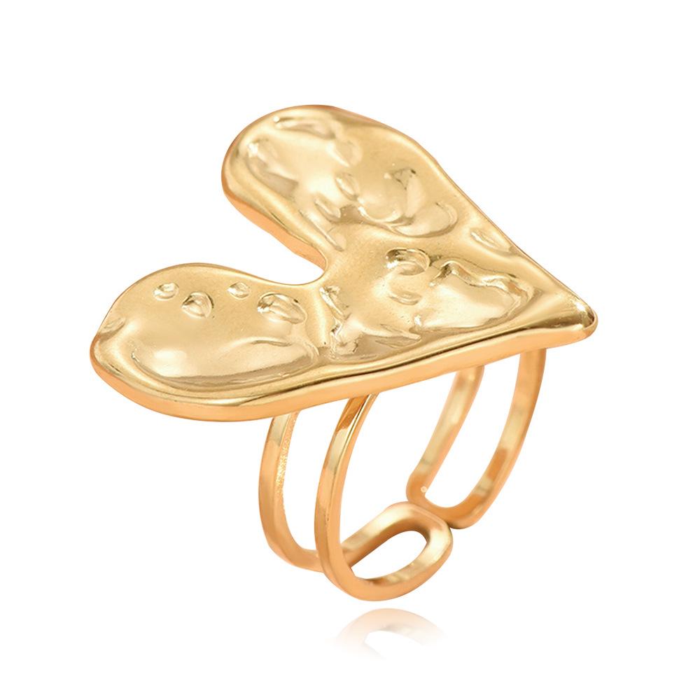 French Retro Adjustable Stainless Steel Heart Ring for Women - Exaggerated Heart Titanium Steel Jewelry