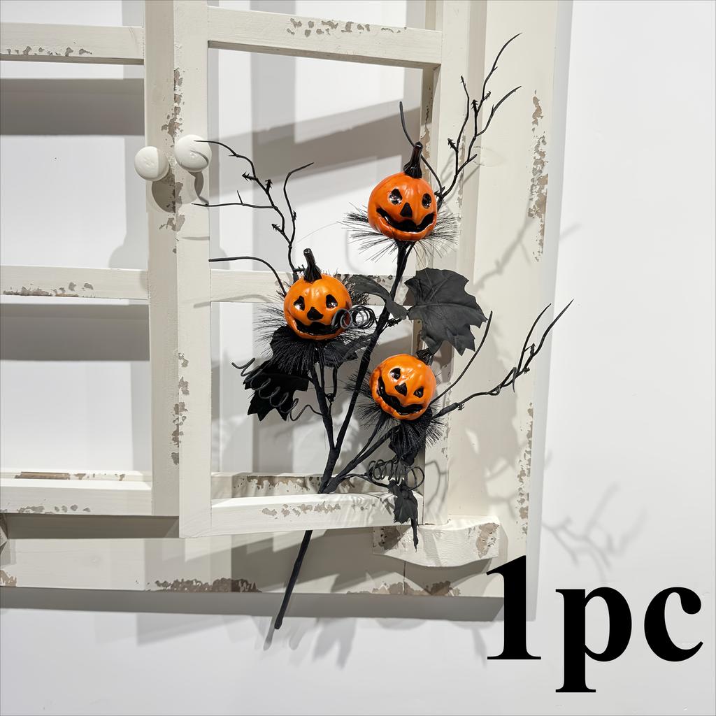 Halloween Artificial Pumpkin Bouquet Decor - Spooky Ghostly Pumpkins,Plastic Battery-Free Decoration for Home,Party,or Christmas