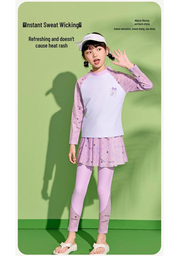 Girls' Long Sleeve Two-Piece Swimsuit, Sun Protection, 2025 New Style for Kids, Professional Training Swimwear