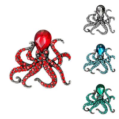 Women's Cute Octopus Brooch Pin Shiny Rhinestone Party Jewelry Scarf Gift