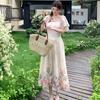 High Quality Chiffon Embroidered Print Square-Necked Summer Dress for Women Fashion Vacation Flying Sleeve Slimming Midi Dress