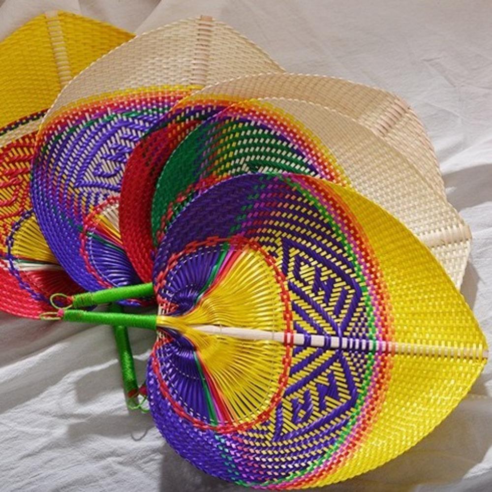 Bamboo Palm Leaf Fan Handmade Colorful Bamboo Fan Photography Props Hand-woven Fan Summer