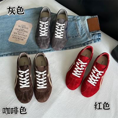 Outono 2025 novo tênis de treino alemão retrô com combinação de cores para mulheres casual sola macia confortável bico redondo cadarço versátil sapatos Forrest Gump