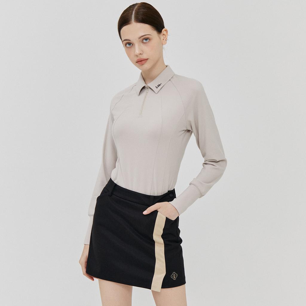Rick Embroidered Slit Contrast Skirt (Black)_L3D1-Sk01C