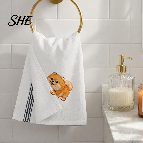 Dog Embroidered Towels Cute Puppy Tea Towel, Corgi Dachshund Kitchen Dish Absorbent Decor Quick Dry Hand Towel for Lovers Bathroom Home