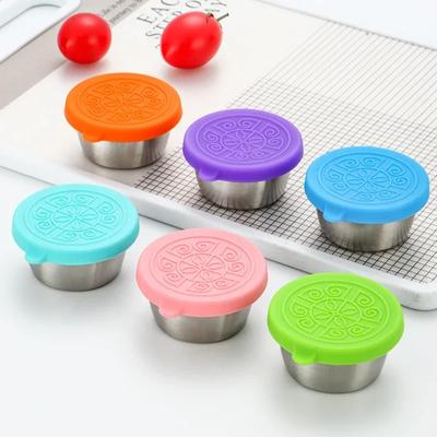 6 Pcs Set Leakproof Stainless Steel Dipping Sauce Cups Food Containers Reusable Salad Dressing Container Silicone Stretch Lids