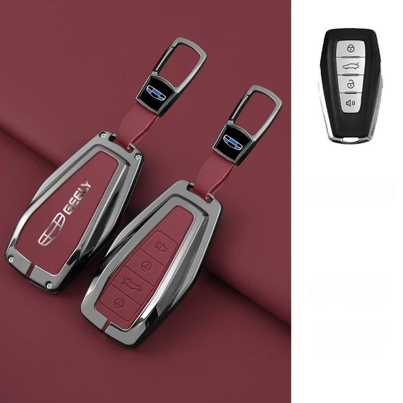 Interior Mouldings Zinc Alloy Leather Car Key Case Cove Holder Set For Geely Coolray X6 Emgrand Global Hawk GX7 Remote Auto Prot
