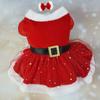 Festive Dog Dress Santa Claus Costume Red Mesh Skirt Christmas Gold Velvet Fabric Pet Clothing Party Birthday New Year Dress Up