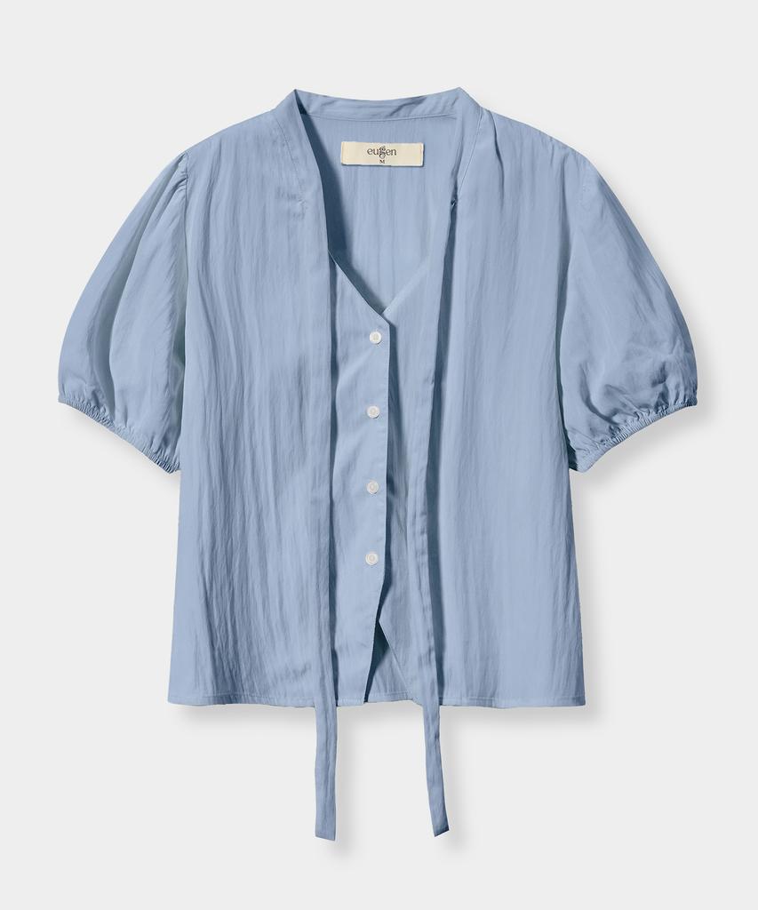 Yujen Soft Tie Button Blouse_Sky Blue