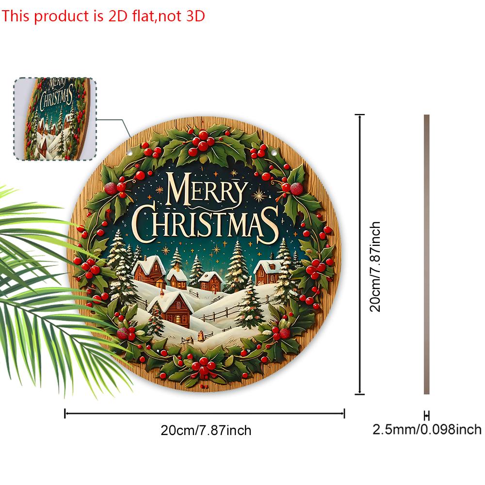 Merry Christmas Wooden Sign with Snow House Pattern - Navidad Wooden Sign for Front Door, Yard, Balcony, Window Decor - Ideal Christmas Gift