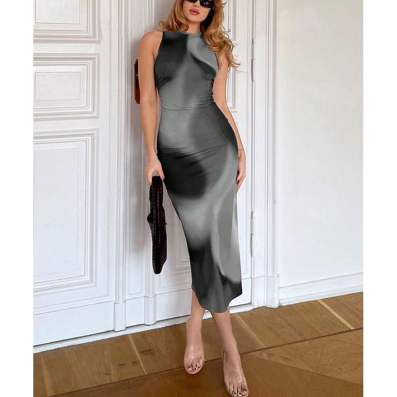 

Printed round Neck Sleeveless Sexy Print round Neck Sleeveless Dress Gray XXL