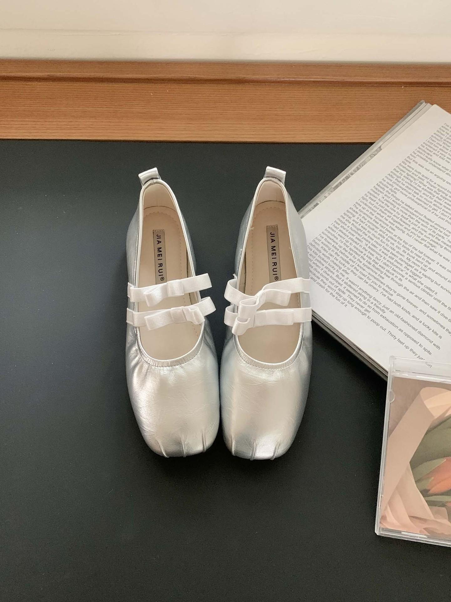 

Super soft pleated ballet square head bow Mary Jane 2025 flat soft sole single shoes women 39