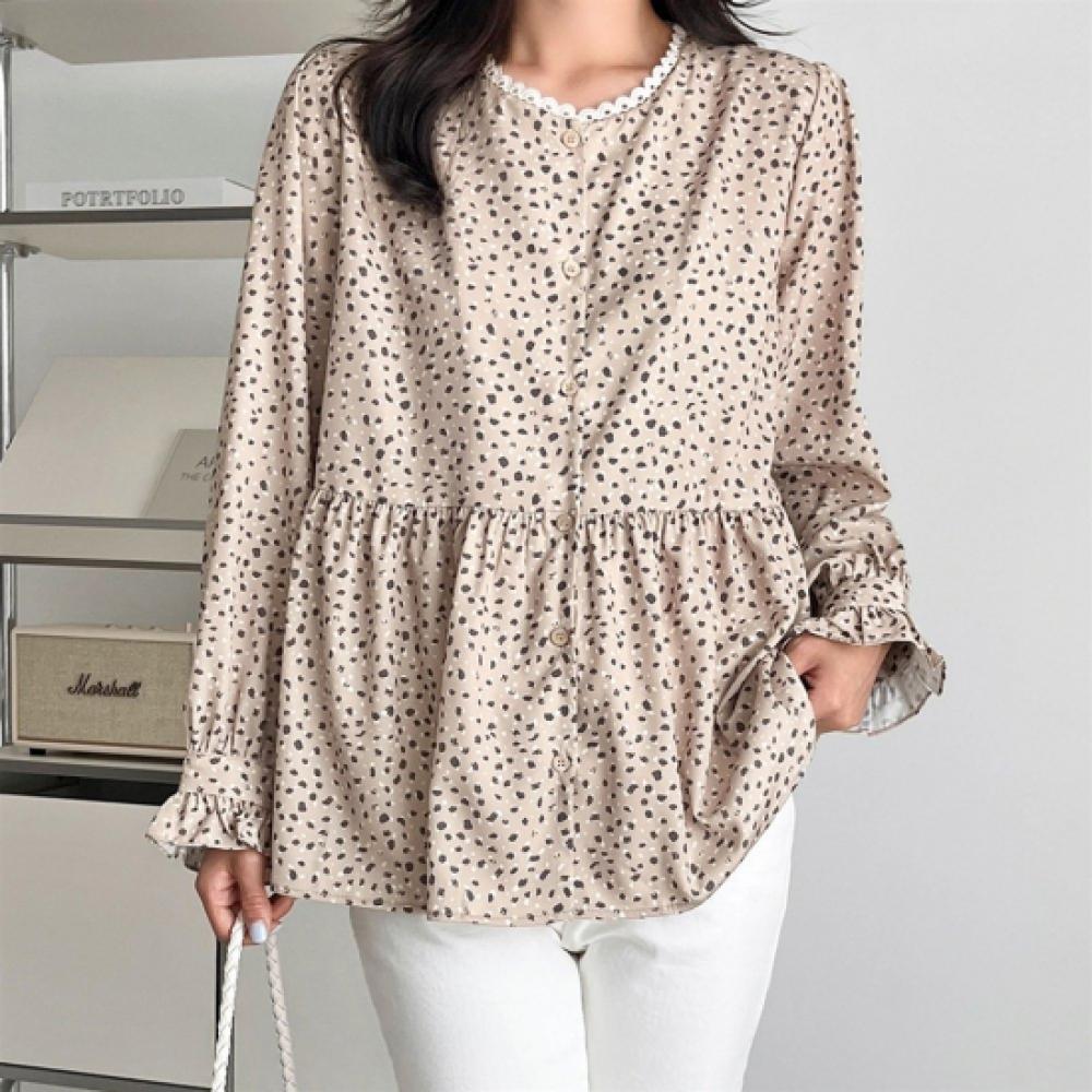 New Arrivals Open Run Women Puff Sleeve Dot Lace Blouse