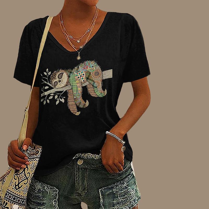 

Женская футболка с v-образным вырезом и короткими рукавами, большой топ с принтом ленивых насекомых, свободная футболка, повседневная рубашка 5XL