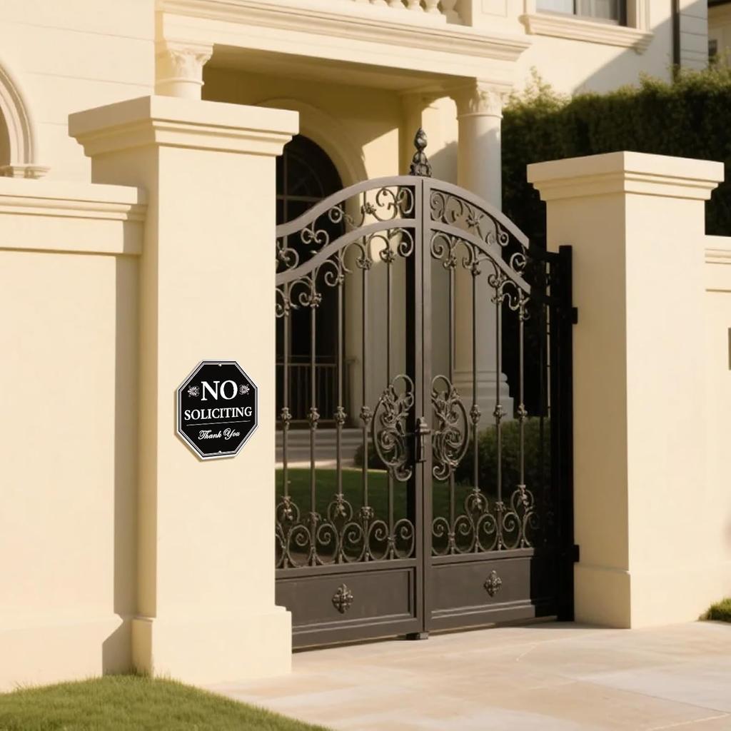 No Soliciting Sign for House, 10x10 Inch – Durable Aluminum Metal Sign for Front Door or Wall, Weather-Resistant, Easy to Mount with Nails or