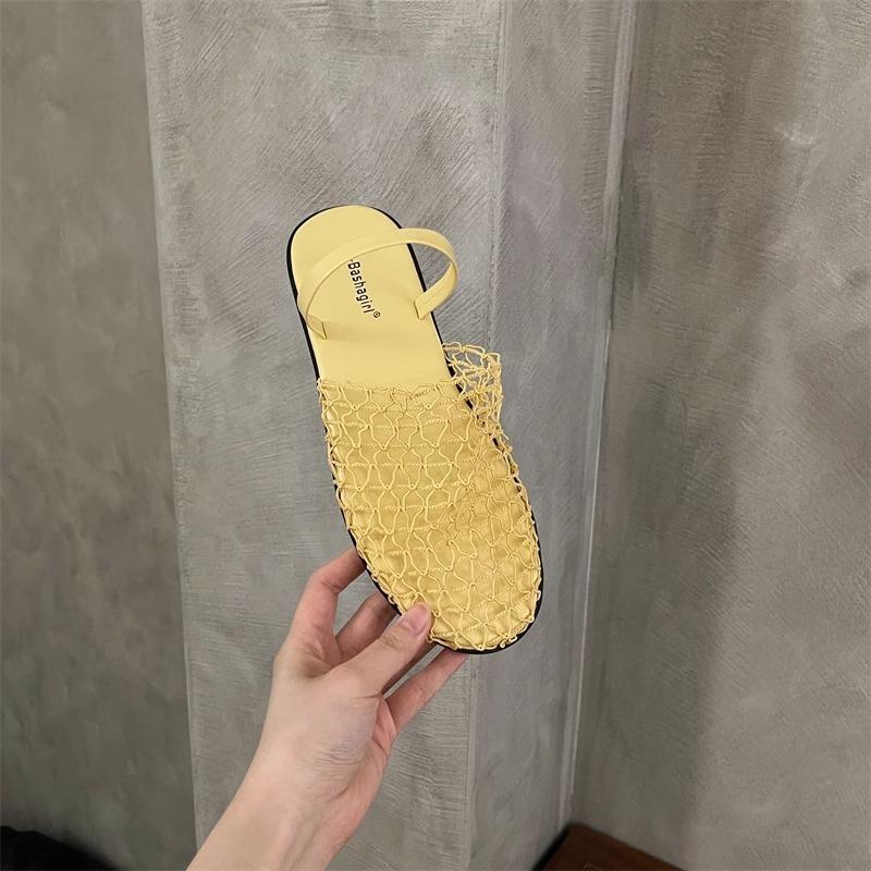Retro Niche Design Flat-bottomed Bag Head Slippers 2025 New Fishing Net Hollow Sandals Korean Mesh Muller Shoes