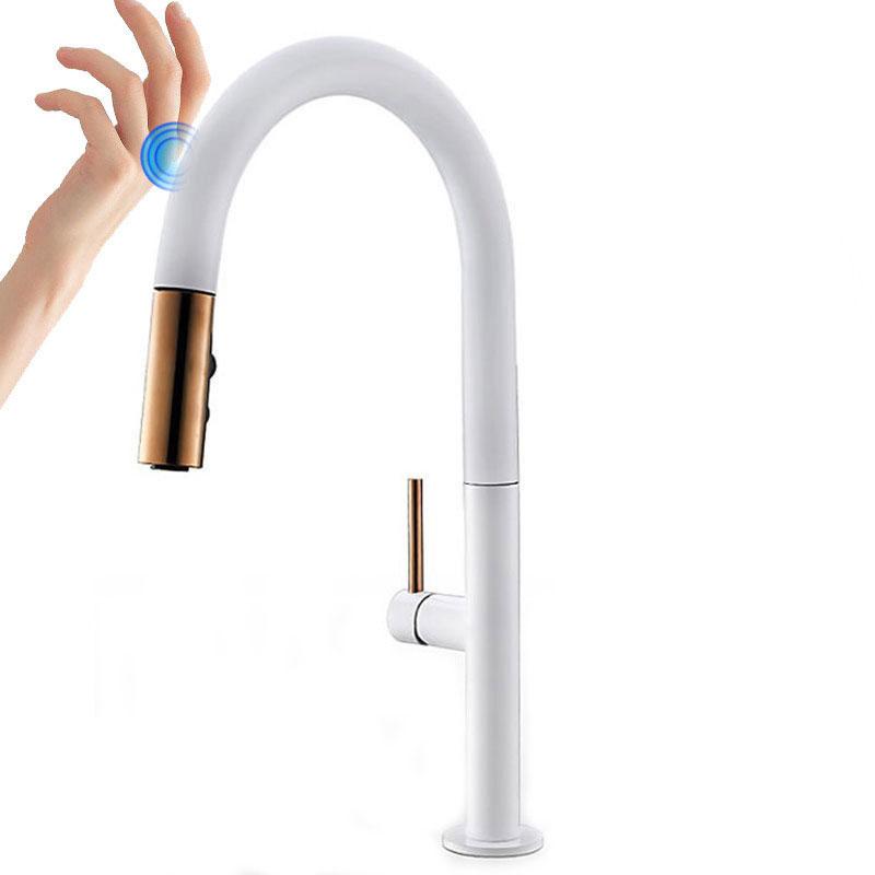 Black/White Smart Touch Pull Out Kitchen Faucets Crane For Sensor Water Mixer Kitchen Sink Tap 360 Rotation Sensor Kitchen Tap