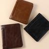 Urban Recreational Style 2 Fold Wallets Solid Color Male Leather Purse Anti-theft Cash Bag  Men