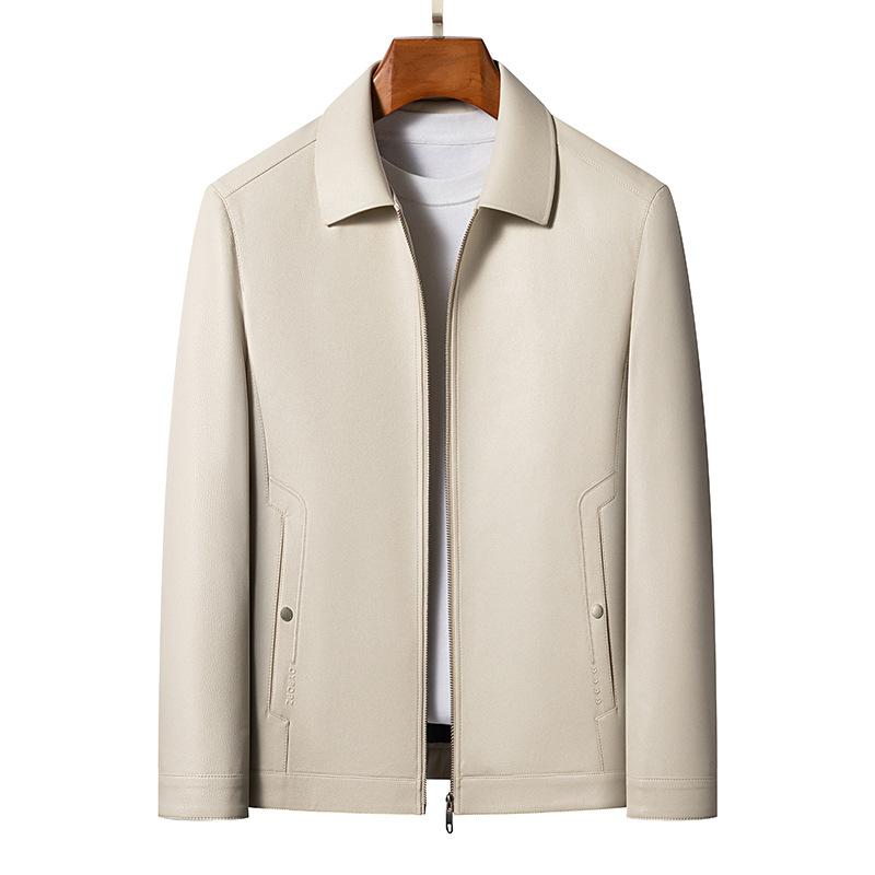 Middle-aged Men's Leather Jacket Autumn and Winter New Business Casual Simple Lapel Short Soft Leather Jacket Men's Clothing