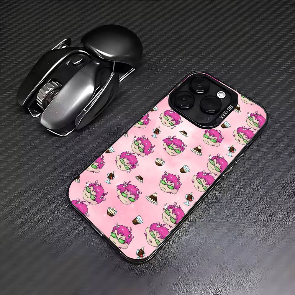 Anime S-Saiki Kusuo Phone Case For iPhone17,16,15,14,13,12,11 Plus,Pro Max Colored Silver Plated Inside Cover