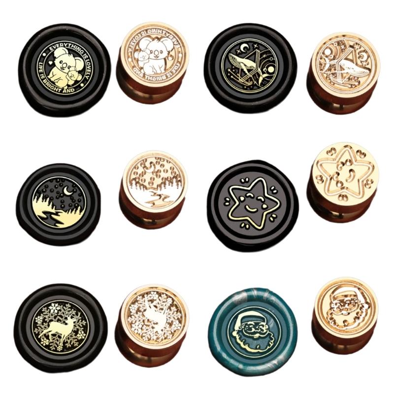 6Pcs Christmas Themed Stamp Head for Wedding Invitations Christmas Card Envelope Decoration Embossed Sealing Stamp