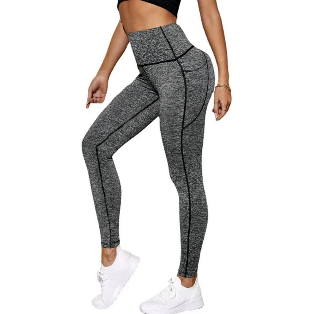 Women's Fashion Color Stitching High Waist Hip Pocket Outdoor Sports Pants Fitness Tight Base Cropped Pants