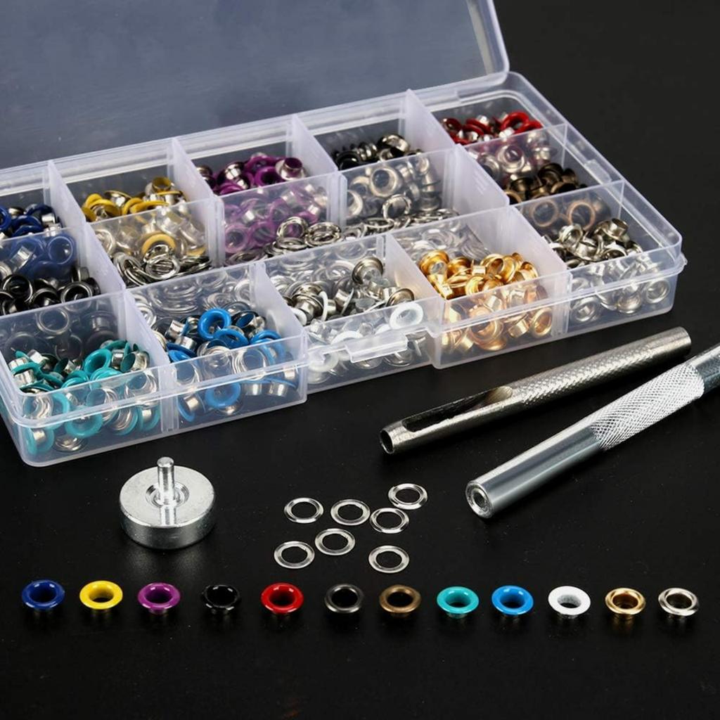 Metal Eyelets, 600Pcs 12 Colors 3/16 Inch Metal Grommets Kit, Multi-Color Grommets Kit, Metal Eyelets Set with 3 Pieces Installation Tool and Storage