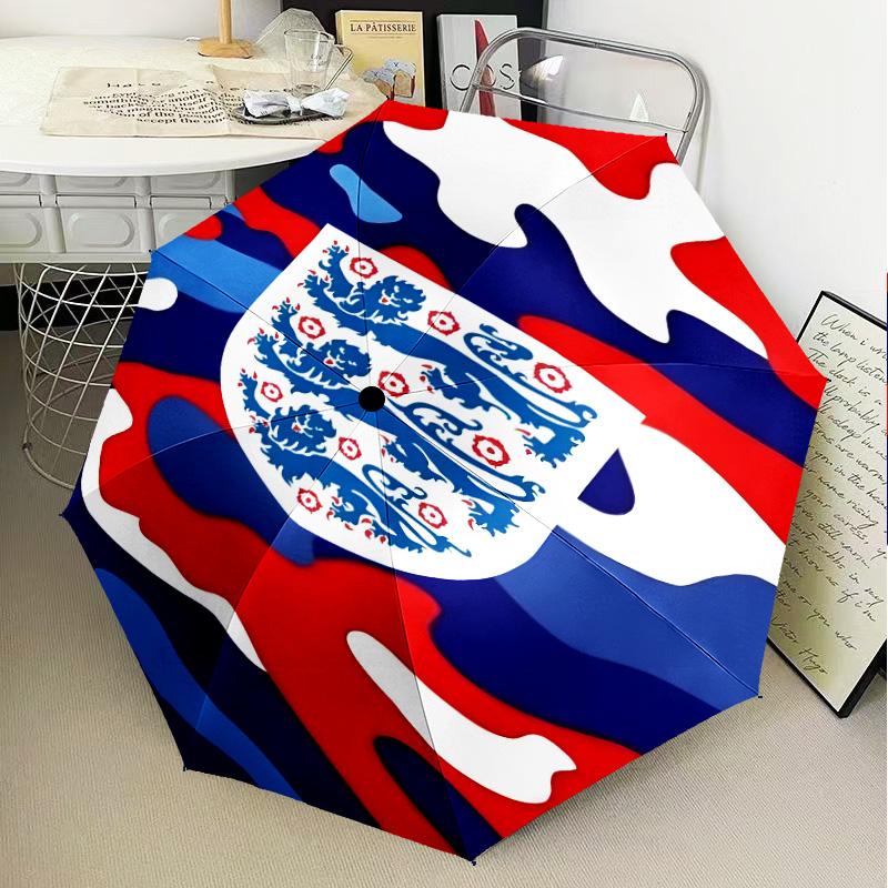 1 Stück England Fußballwappen Aufdruck Regenschirm Faltbarer Regenschirm, Automatischer Regenschirm 8-Rippen für Reisen, Camping Fan Geschenke Weihnachtsgeschenke