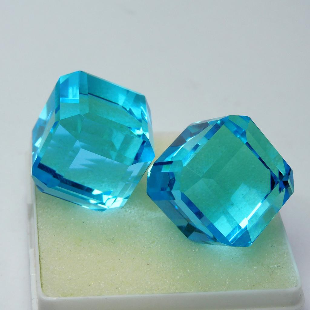 Lab-Created Blue Topaz Loose Gemstone 104.25 ct Cube Cut Pair for Jewelry Making and Gem Collections