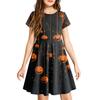 Girls Halloween Printed Short Sleeve Dress with Pockets for Party Costume