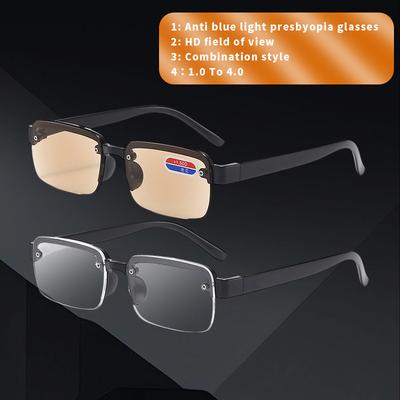 2pcs Reading Glasses for Men Glasses Imitation Crystal Half-frame Presbyopia Glasses Diopter +1.0 To +4.0 Eyeglasses