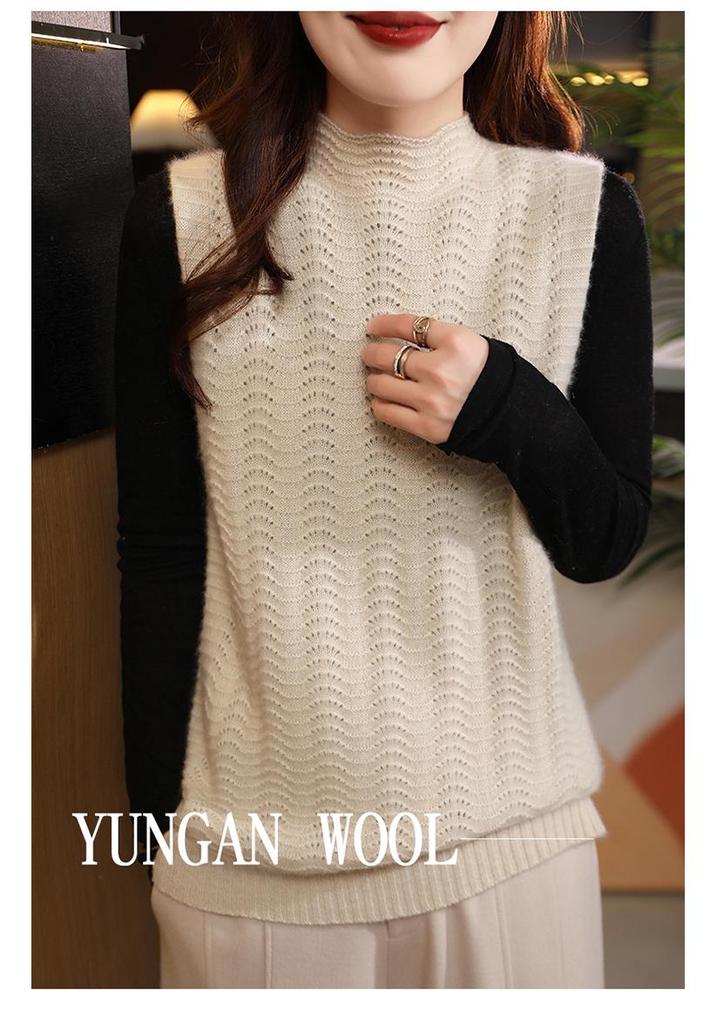 Women's High Neck Wool Knit Sleeveless Vest - Casual Loose Fit for Spring & Autumn