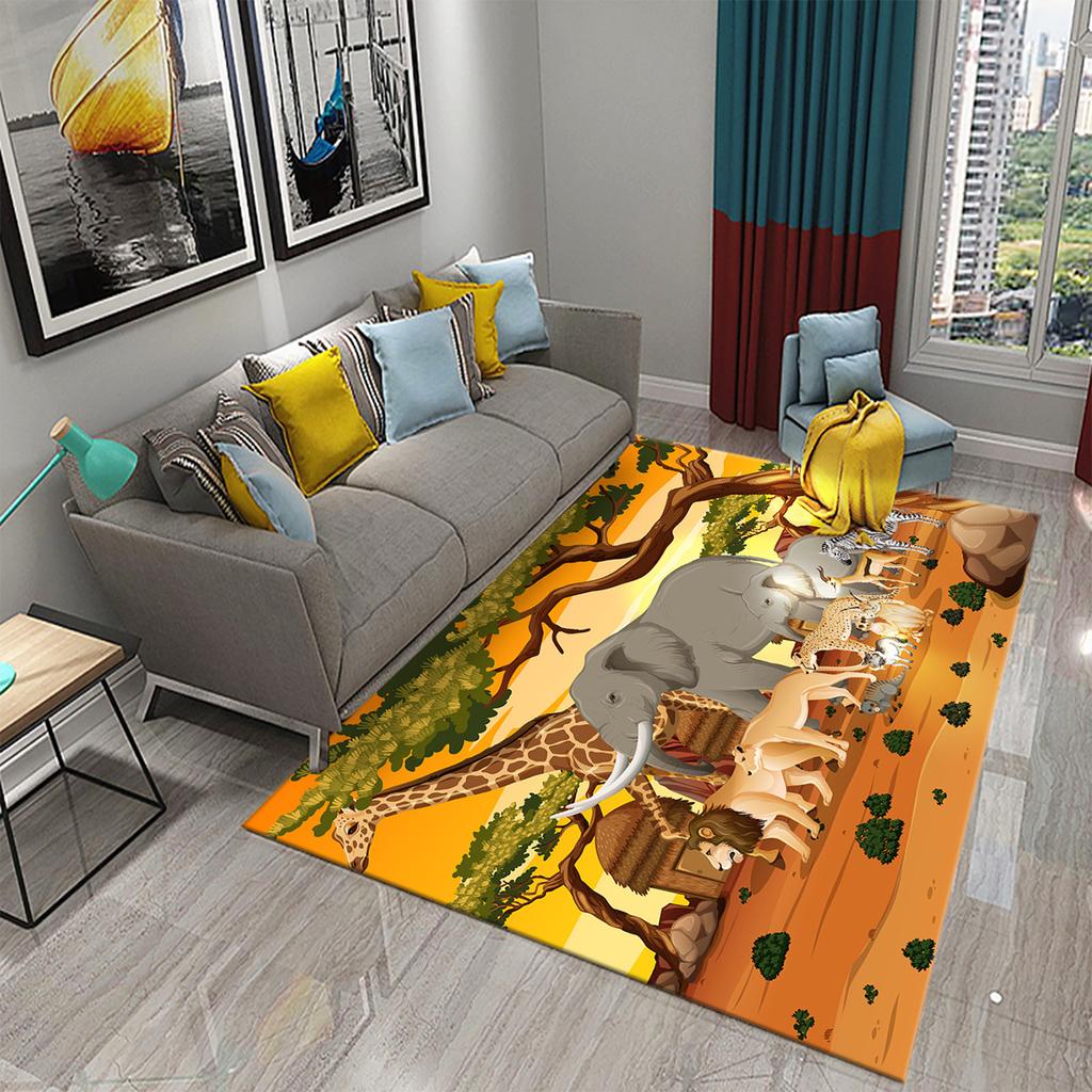 Cartoon Zoo Carpet Cute Animal Flower Rugs Kids Boys Bedroom Non-slip Play Area Mats Home Living Room Kitchen Decor Floor Mat