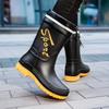 Fashion 2025Mid-calf Rain Boots Men Slip-On Waterproof Rubber Rain Shoes Work Mud Boots Warm Durable Non-Slip Boots Farming Fishing Camp