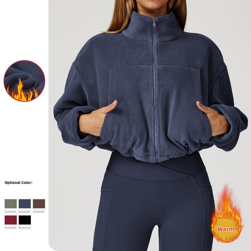 Jacket Stand-up Collar Windproof and Warm Austrian Fleece Drawstring Jacket Women's Running Plus Fleece Sports Jacket