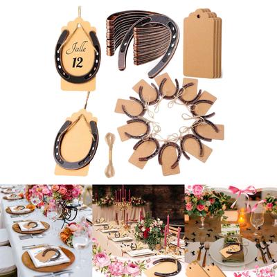 Juego de 24 piezas de Decoraciones Colgantes de Herraduras de Metal con Cuerda Natural Atada Tarjeta de Agradecimiento en Blanco para Decoraciones de Fiesta Boda