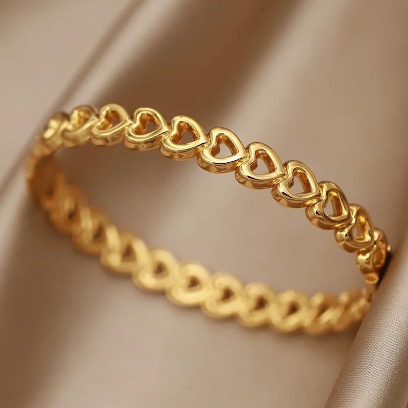 FYSARA Hollow Heart Desgin High Quality Stainless Steel Bracelet Titanium Steel Love Bangle for Women Chic Birthday Present