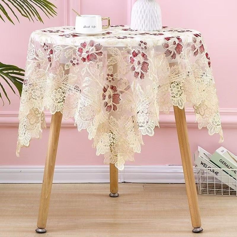 Teetisch Tischdecke Rechteckig Haushalt Teetischbezug Wohnzimmer Staubdicht Esstischdecke Stoff mit Spitze Neue Abdeckung Tuch Rund
