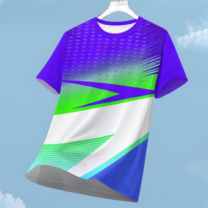 Fashionable geometric pattern sports T-shirt, summer fashionable street wear, 3D printed running fitness T-shirt, loose quick drying T-shirt top