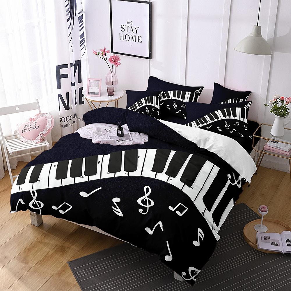 Music Theme Polyester Duvet Cover Set 3D Guitar Piano Bedding Set King Queen Twin Full Size for Kids Boys Girls Room Decoration