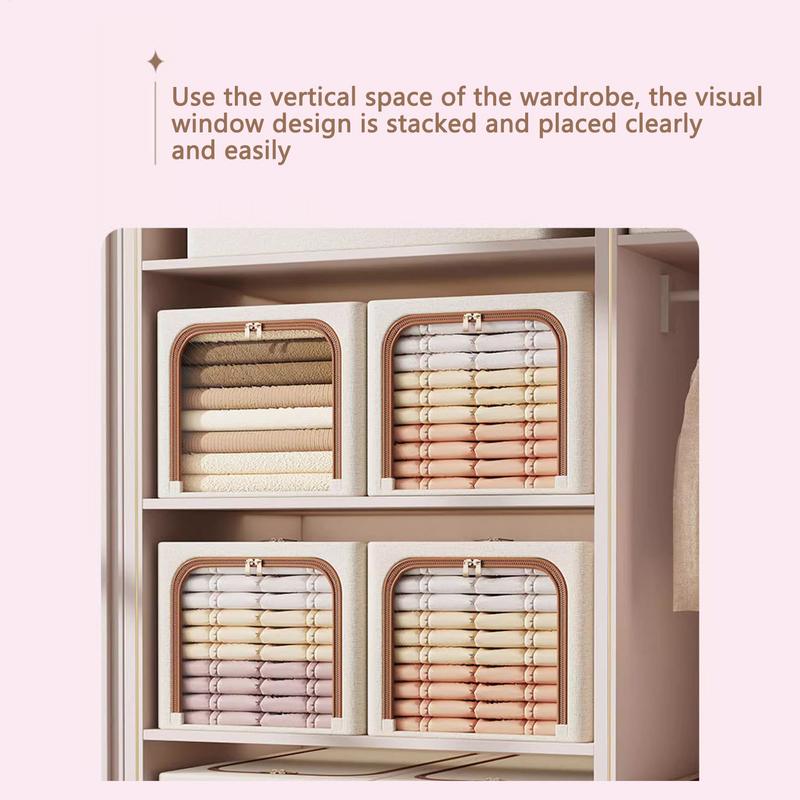 Clothes Storage Boxes Foldable Storage Box Clear Window Double Zipper Waterproof Fabric Bin For Dorm Laundry