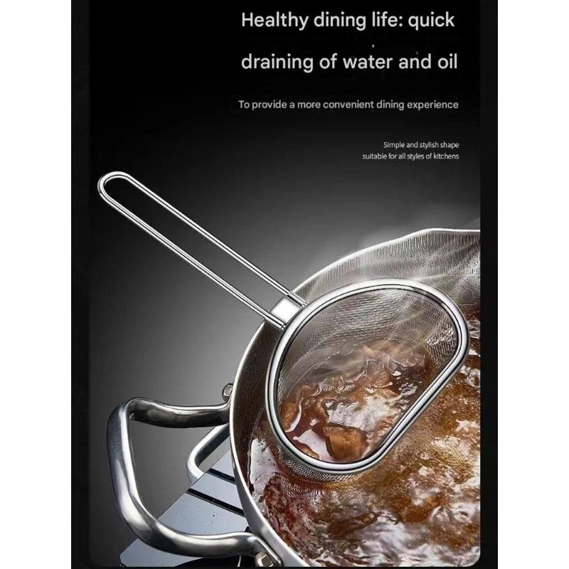 Edelstahl-Sieb mit feinen Löchern Korrosionsbeständiges Küchenwerkzeug Abseiherlöffel mit langem Griff