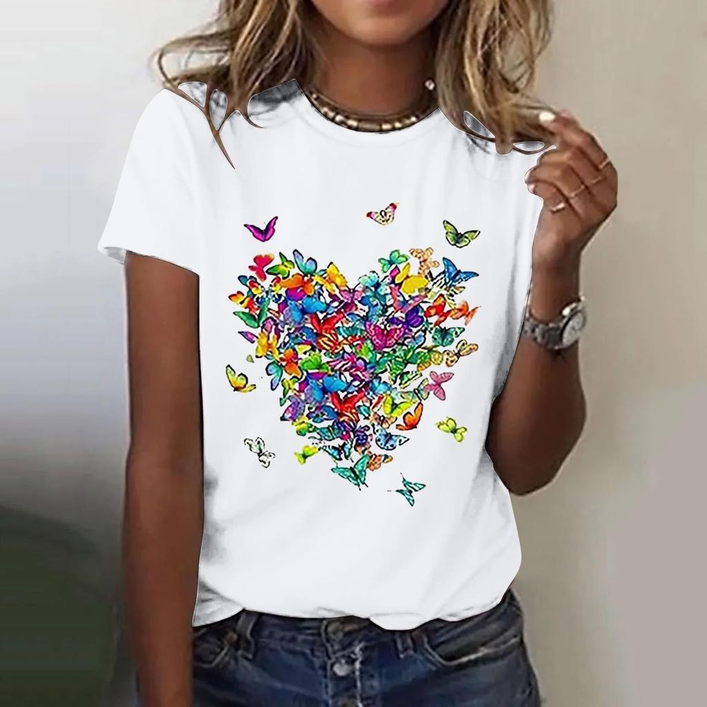 Women's Casual Floral Print Short Sleeved T-shirt With Round Neck  Top