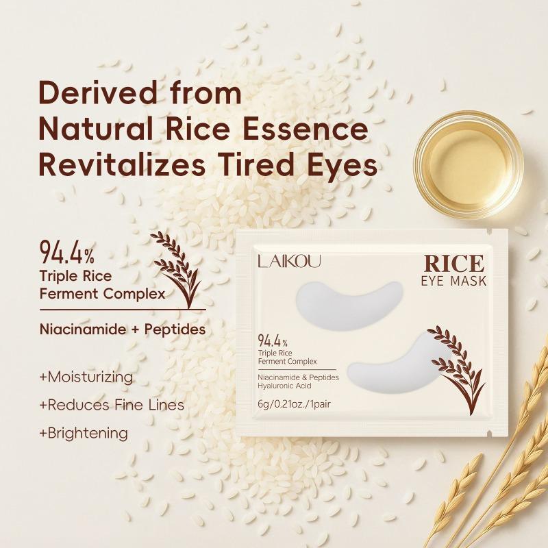 LAIKOU Feuchtigkeitsspendende Augenmaske mit Reis 6g/Paar, Dreifache Reisferment-Augenpads mit Niacinamid und Koffein