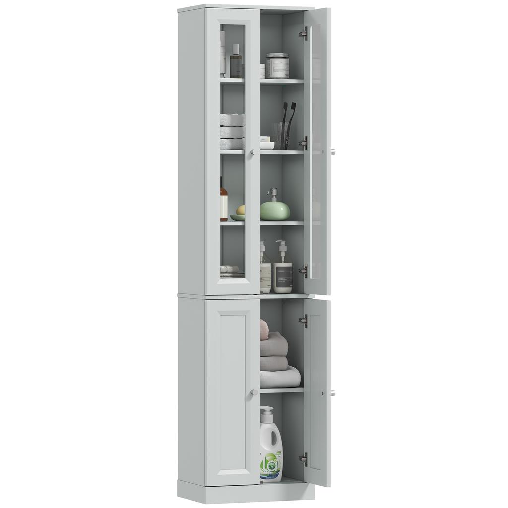Tall Bathroom Storage Cabinet, 6-Tier Slim Bathroom Cabinet with Adjustable Shelf, 4 Soft-Close Doors, Dusty Blue