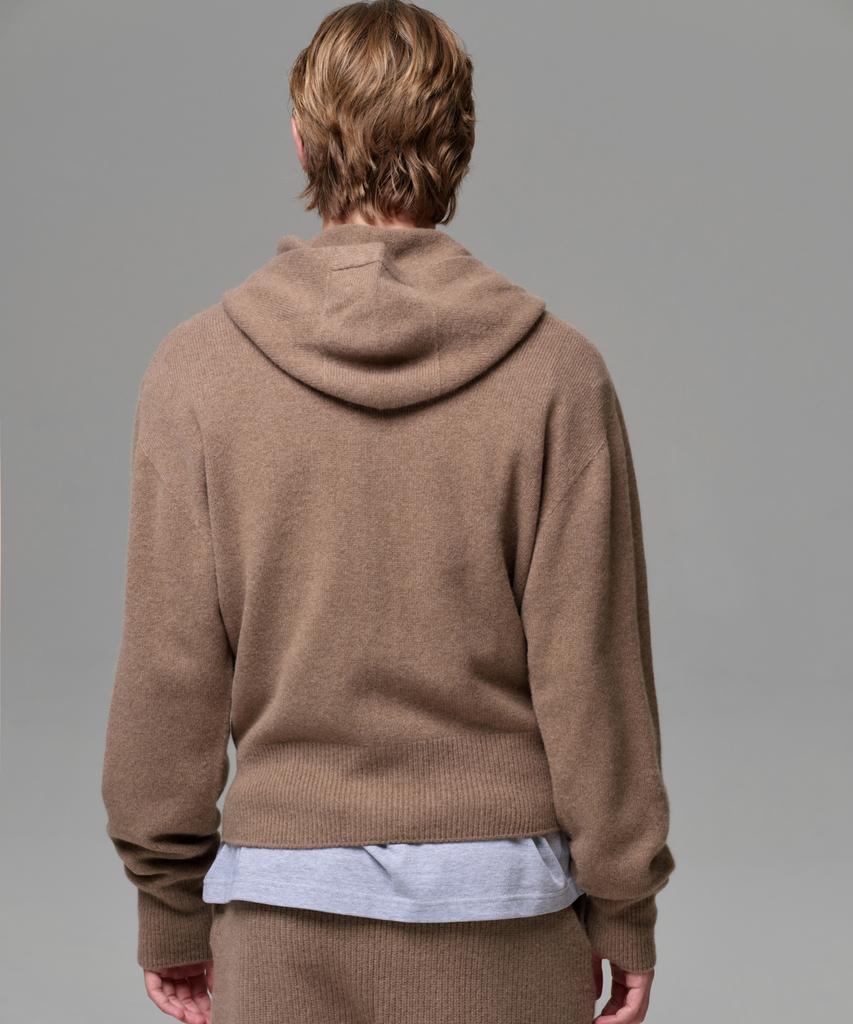 Era Men Cashmere Blend Zip Knit Hoodie - Neutral Brown